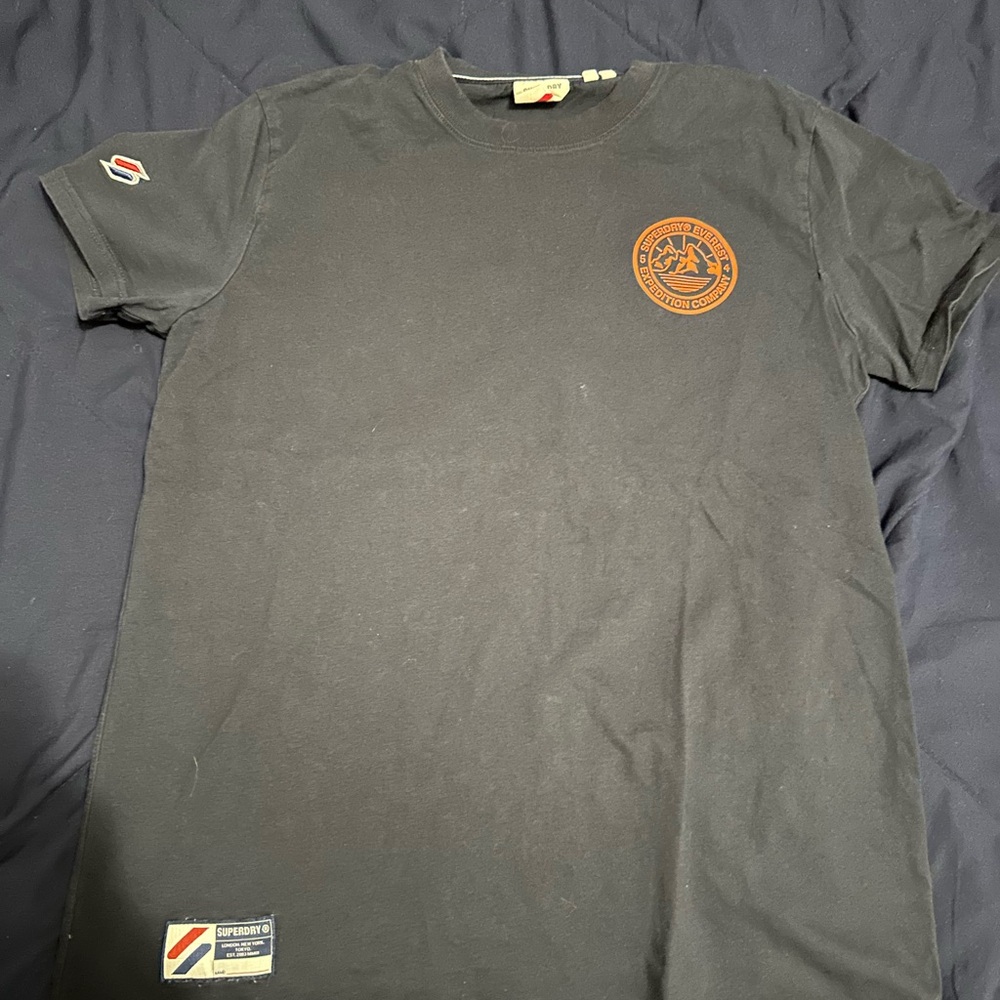Superdry Dark Gray Tee with Orange Logo